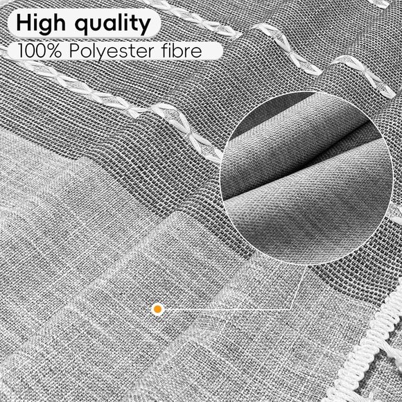 Elegant Grey Gingham Coffee Table Cloth with Tassels - Machine Washable 19"x57" - Picture 3 of 7